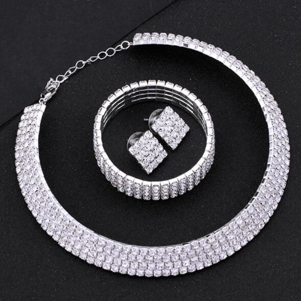 Silver Circle Crystal Bridal Jewelry Sets - DRE's Electronics and Fine Jewelry