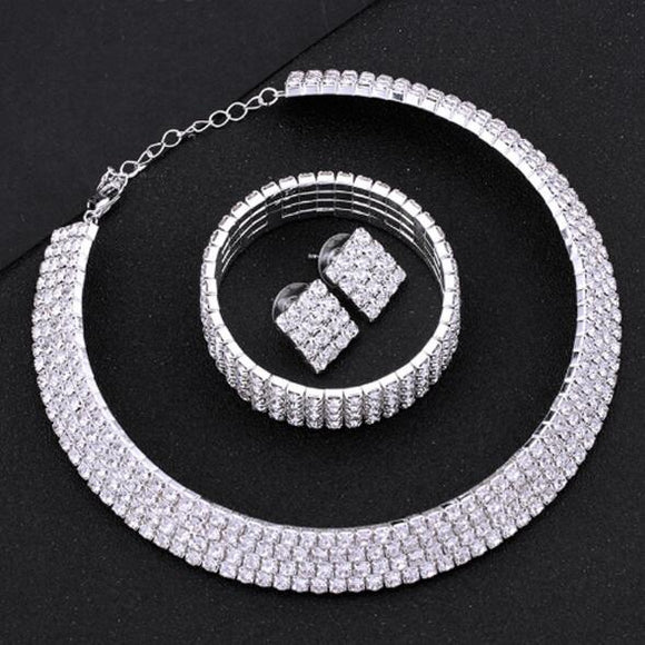 Silver Circle Crystal Bridal Jewelry Sets - Necklaces