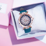 Women Starry Sky Watch Luxury Rose Gold Diamond Watches Ladies Casual Leather Band Quartz Wristwatch Female Clock zegarek damski - Green
