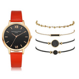 Watch Set Women 5pcs Woman Quartz Wristwatch Leather Ladies Bracelet Luxury Casual Relogio Femenino Gift For Girlfriend - Red - Watches