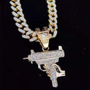 Men Women Hip Hop Iced Out Bling submachine gun Pendant Necklace 13mm Miami Cuban Chain HipHop Necklaces Fashion Charm Jewelry - DRE's Electronics and Fine Jewelry