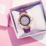Women Starry Sky Watch Luxury Rose Gold Diamond Watches Ladies Casual Leather Band Quartz Wristwatch Female Clock zegarek damski - Purple
