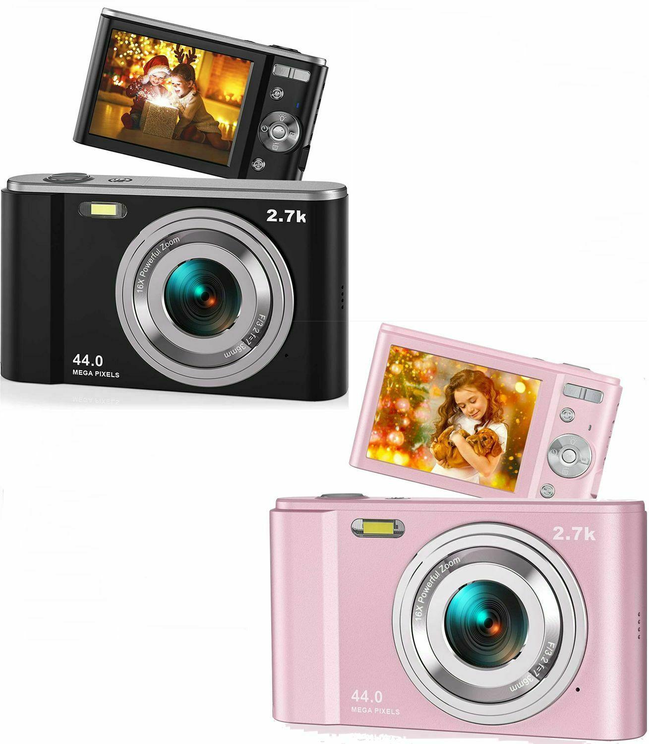 44MP Small Digital Camera 2.7K 2.88inch IPS Screen 16X Zoom Face Detection Vlogging Camera for Photography Beginners Kids