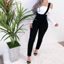 Women Streetwear Long Pants Bandage Design Button Pockets Decor High Waist Pencil Pants Lady Slim Hips Shoulder Straps Trousers - DRE's Electronics and Fine Jewelry