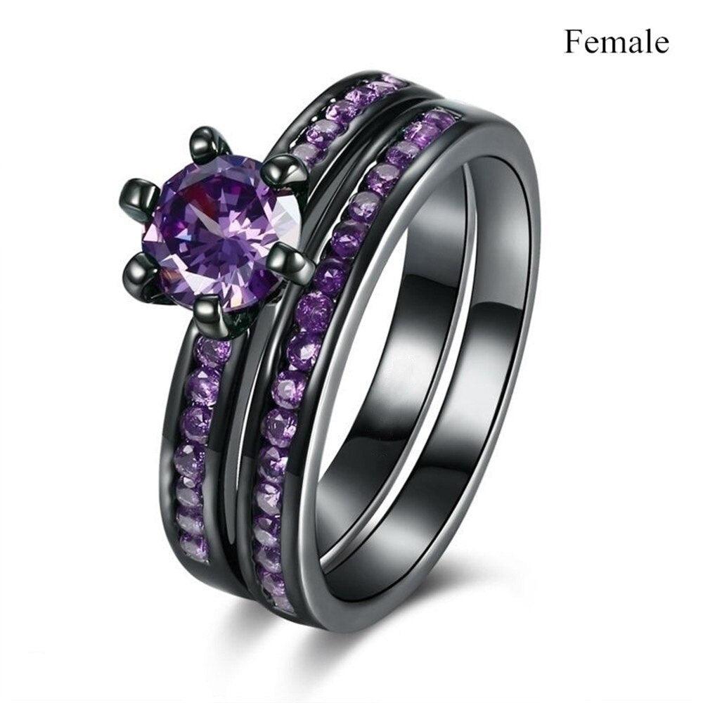 Fashion Jewelry Luxury Dark Purple Zirconia Stainless Steel Couple Ring Engagement Valentine's Day Gift