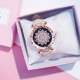 Women Starry Sky Watch Luxury Rose Gold Diamond Watches Ladies Casual Leather Band Quartz Wristwatch Female Clock zegarek damski - Beige
