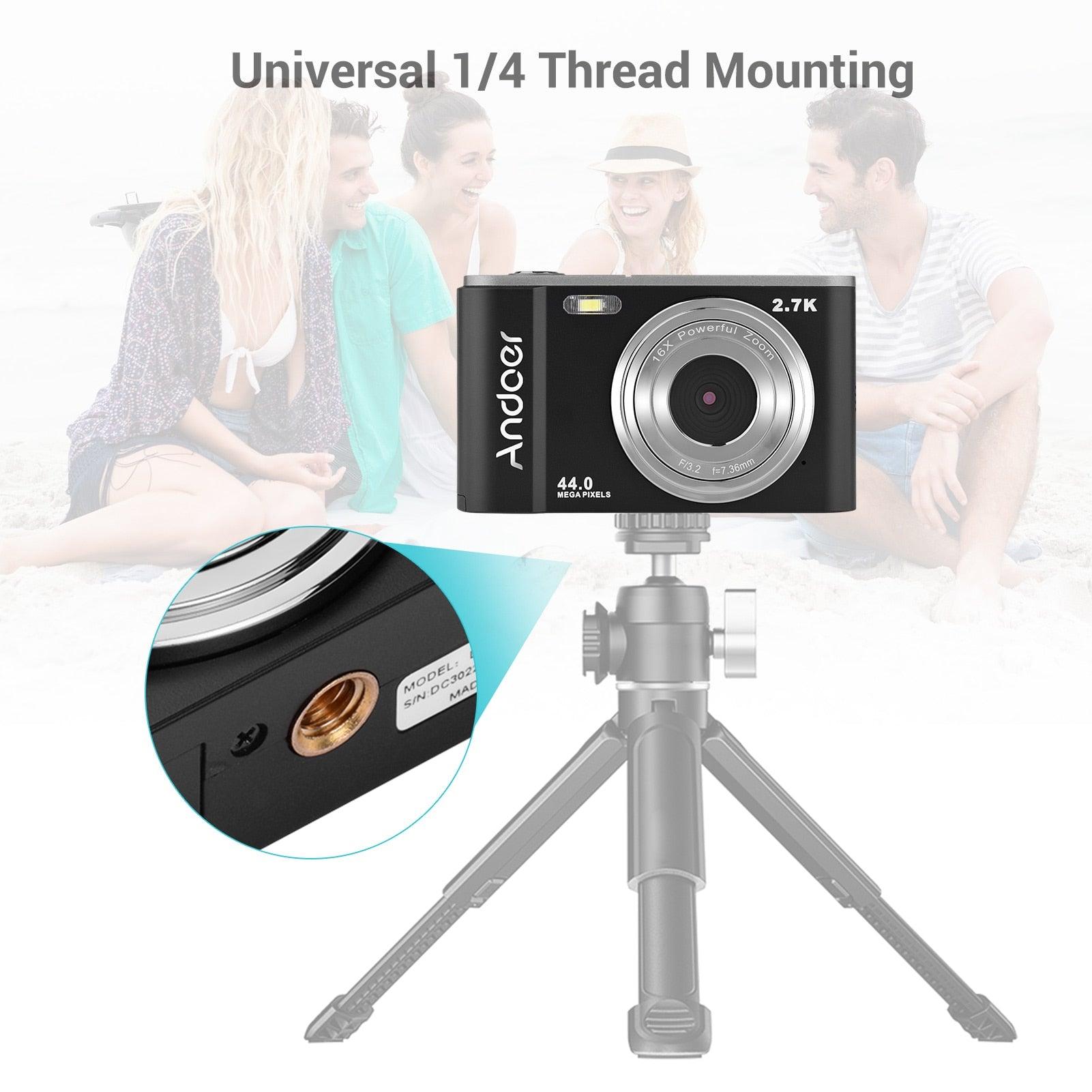 Andoer Mini Digital Camera 44MP 2.7K 16X Zoom Self-Timer 128GB Extended Memory Face Detection Anti-shaking Built-in Batteries - DRE's Electronics and Fine Jewelry