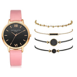 Watch Set Women 5pcs Woman Quartz Wristwatch Leather Ladies Bracelet Luxury Casual Relogio Femenino Gift For Girlfriend - Pink - Watches