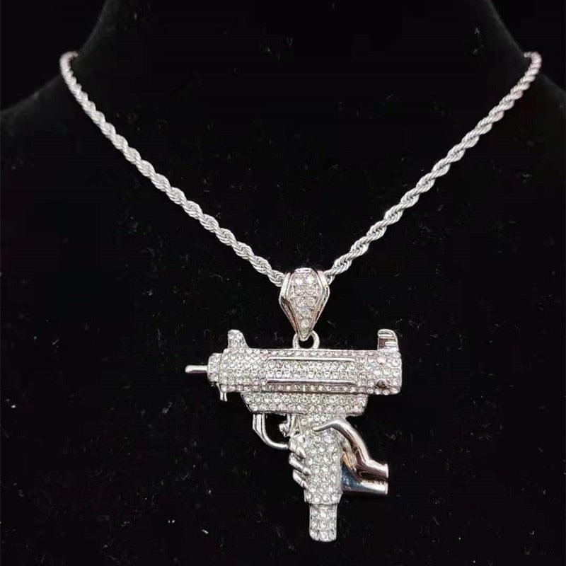 Men Women Hip Hop Iced Out Bling submachine gun Pendant Necklace 13mm Miami Cuban Chain HipHop Necklaces Fashion Charm Jewelry - DRE's Electronics and Fine Jewelry