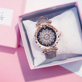 Women Starry Sky Watch Luxury Rose Gold Diamond Watches Ladies Casual Leather Band Quartz Wristwatch Female Clock zegarek damski - Grey