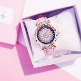 Women Starry Sky Watch Luxury Rose Gold Diamond Watches Ladies Casual Leather Band Quartz Wristwatch Female Clock zegarek damski - Pink