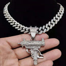 Men Women Hip Hop Iced Out Bling submachine gun Pendant Necklace 13mm Miami Cuban Chain HipHop Necklaces Fashion Charm Jewelry - DRE's Electronics and Fine Jewelry