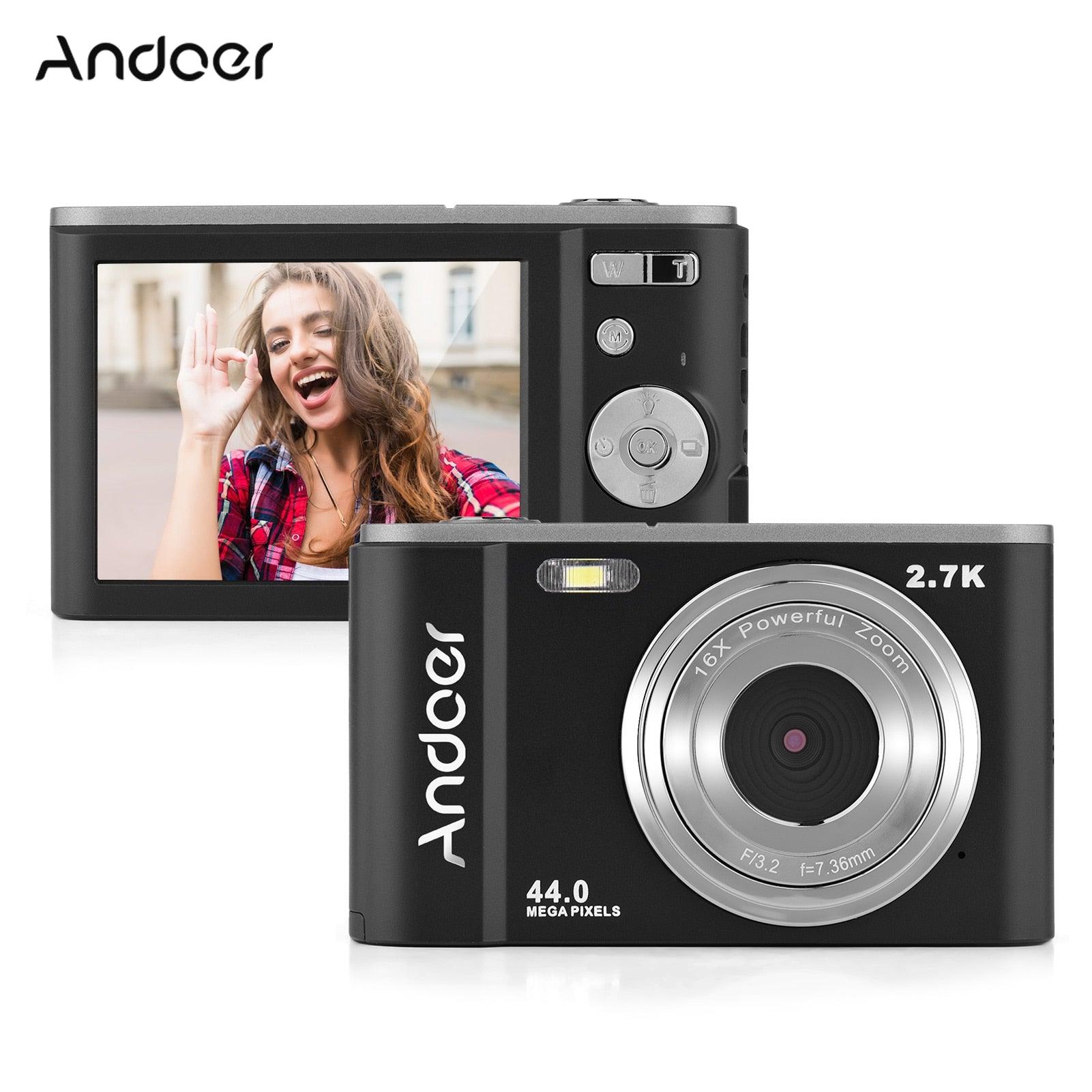 Andoer Mini Digital Camera 44MP 2.7K 16X Zoom Self-Timer 128GB Extended Memory Face Detection Anti-shaking Built-in Batteries