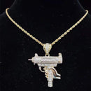 Men Women Hip Hop Iced Out Bling submachine gun Pendant Necklace 13mm Miami Cuban Chain HipHop Necklaces Fashion Charm Jewelry - DRE's Electronics and Fine Jewelry