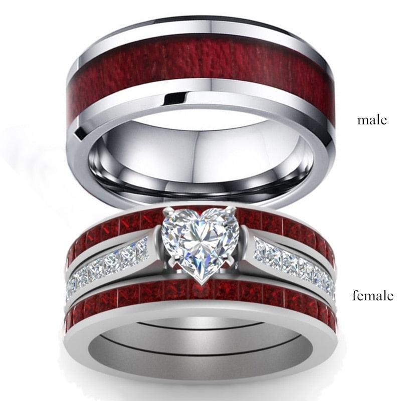 Fashion Jewelry Brown Red Stainless Steel Couple Ring Casual Male Ring Elegant Female Ring Engagement Valentine's Day Gift - DRE's Electronics and Fine Jewelry