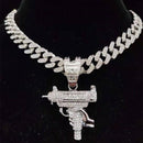 Men Women Hip Hop Iced Out Bling submachine gun Pendant Necklace 13mm Miami Cuban Chain HipHop Necklaces Fashion Charm Jewelry - DRE's Electronics and Fine Jewelry