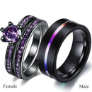 Fashion Jewelry Luxury Dark Purple Zirconia Stainless Steel Couple Ring Engagement Valentine's Day Gift - DRE's Electronics and Fine Jewelry