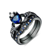 Carofeez Charm Couple Ring Stainless Steel Black Men’s Blue Zircon Women’s Sets Valentine’s Day Wedding Bands - Rings