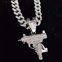 Men Women Hip Hop Iced Out Bling submachine gun Pendant Necklace 13mm Miami Cuban Chain HipHop Necklaces Fashion Charm Jewelry - DRE's Electronics and Fine Jewelry