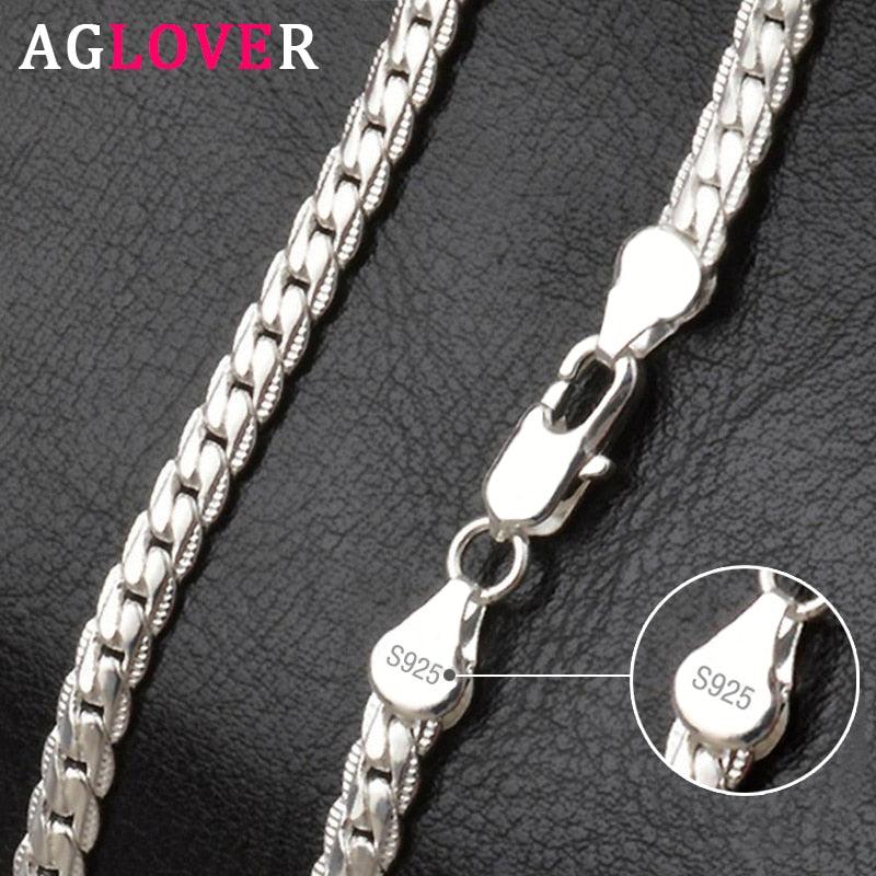 AGLOVER 925 Sterling Silver 20 Inch 18k Gold 6mm Full Sideways Chain Necklace For Women Man Fashion Jewelry Charm Necklace Gift - DRE's Electronics and Fine Jewelry