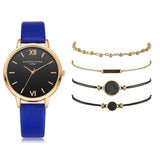 Watch Set Women 5pcs Woman Quartz Wristwatch Leather Ladies Bracelet Luxury Casual Relogio Femenino Gift For Girlfriend - Blue - Watches