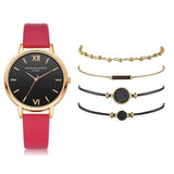 Watch Set Women 5pcs Woman Quartz Wristwatch Leather Ladies Bracelet Luxury Casual Relogio Femenino Gift For Girlfriend - Rose - Watches