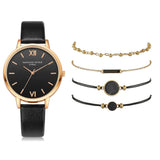 Watch Set Women 5pcs Woman Quartz Wristwatch Leather Ladies Bracelet Luxury Casual Relogio Femenino Gift For Girlfriend - Black - Watches