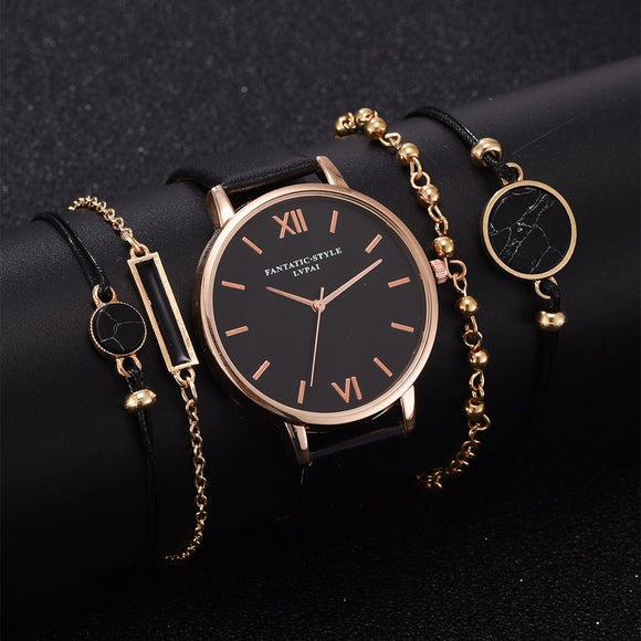 Watch Set Women 5pcs Woman Quartz Wristwatch Leather Ladies Bracelet Luxury Casual Relogio Femenino Gift For Girlfriend - Watches
