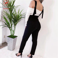 Women Streetwear Long Pants Bandage Design Button Pockets Decor High Waist Pencil Pants Lady Slim Hips Shoulder Straps Trousers - DRE's Electronics and Fine Jewelry