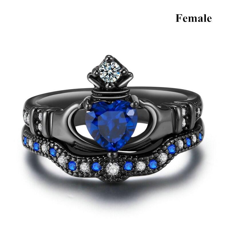 Carofeez Charm Couple Ring Stainless Steel Black Men's Ring Blue Zircon Women's Ring Sets Valentine's Day Wedding Bands