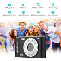 Andoer Mini Digital Camera 44MP 2.7K 16X Zoom Self-Timer 128GB Extended Memory Face Detection Anti-shaking Built-in Batteries - DRE's Electronics and Fine Jewelry