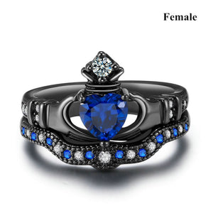 Carofeez Charm Couple Ring Stainless Steel Black Men’s Blue Zircon Women’s Sets Valentine’s Day Wedding Bands - Rings