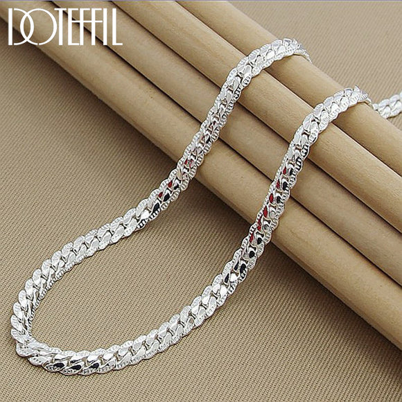 DOTEFFIL 925 Sterling Silver 6mm Full Sideways Necklace 18/20/24 Inch Chain For Woman Men Fashion Wedding Engagement Jewelry