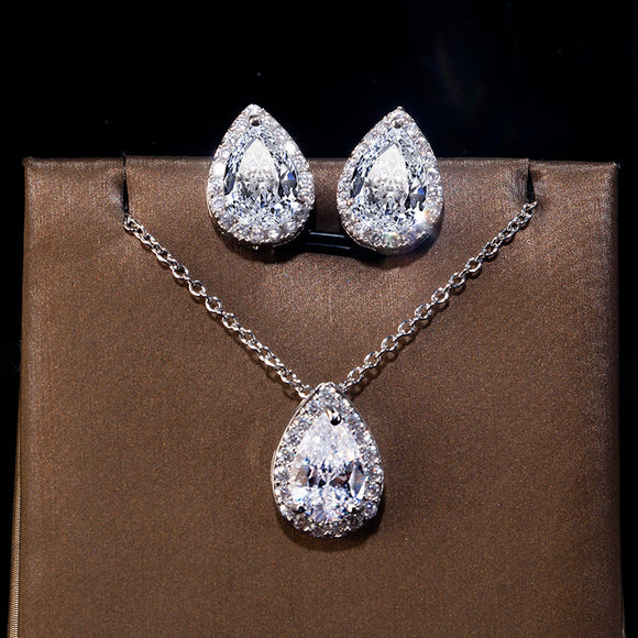 Teardrops Shape Dangle Drops Earrings Necklace Jewelry Set - Necklaces Sets