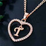 Romantic Love Pendant Necklace For Girls 2019 Women Rhinestone Initial Letter Alphabet Gold Collars Trendy New Charms - T - Sterling Silver 