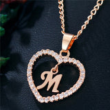 Romantic Love Pendant Necklace For Girls 2019 Women Rhinestone Initial Letter Alphabet Gold Collars Trendy New Charms - M - Sterling Silver 