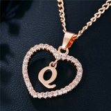 Romantic Love Pendant Necklace For Girls 2019 Women Rhinestone Initial Letter Alphabet Gold Collars Trendy New Charms - Q - Sterling Silver 
