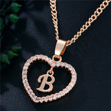 Romantic Love Pendant Necklace For Girls 2019 Women Rhinestone Initial Letter Alphabet Gold Collars Trendy New Charms - B - Sterling Silver 