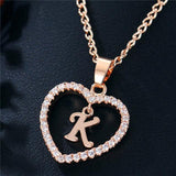 Romantic Love Pendant Necklace For Girls 2019 Women Rhinestone Initial Letter Alphabet Gold Collars Trendy New Charms - K - Sterling Silver 