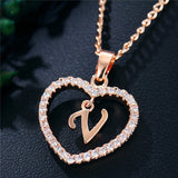 Romantic Love Pendant Necklace For Girls 2019 Women Rhinestone Initial Letter Alphabet Gold Collars Trendy New Charms - v - Sterling Silver 