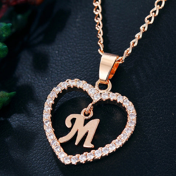Romantic Love Pendant Necklace For Girls 2019 Women Rhinestone Initial Letter Alphabet Gold Collars Trendy New Charms - Sterling Silver 
