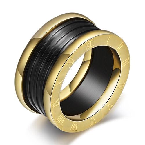 Two Color Vintage Antique Retro Stainless steel Rings For Women Men Jewelry Engagement Wedding - 6 / Black / Gold-color