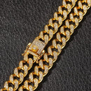 13mm Cuban Miami Link Rhinestones Necklace Chain Full Bling Punk Choker Charms Hiphop Jewelry - Gold color / 16inch - Men Necklaces