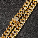 13mm Cuban Miami Link Rhinestones Necklace Chain Full Bling Punk Choker Charms Hiphop Jewelry - Gold color / 16inch - Men Necklaces
