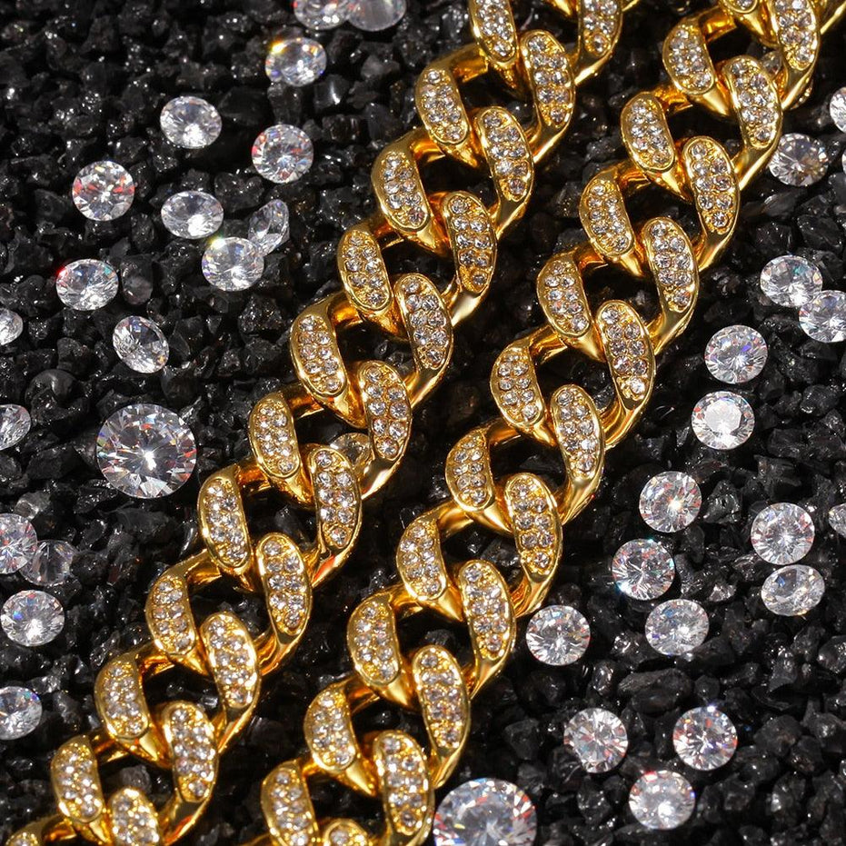 13mm Cuban Miami Link Rhinestones Necklace Chain Full Bling Bling Punk Choker Bling Bling Charms Hiphop Jewelry