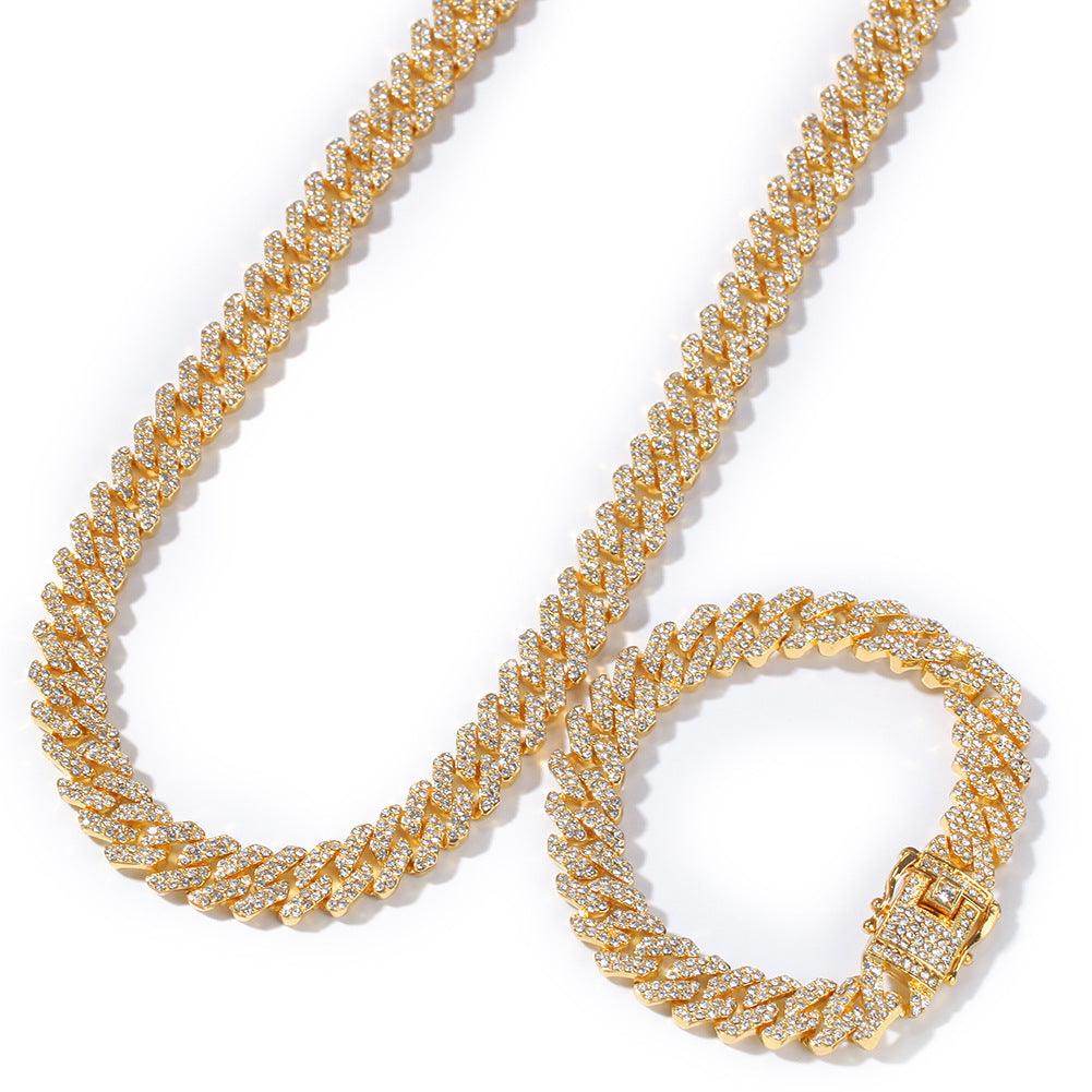 Gold-plated full diamond alloy hip-hop necklace