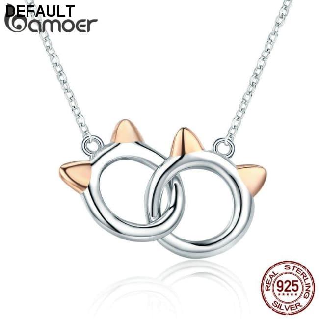 BAMOER New Arrival Genuine 925 Sterling Silver Pet Cat Handcuffs Cute Animal Pendant Necklaces Women Silver Jewelry Gift SCN252