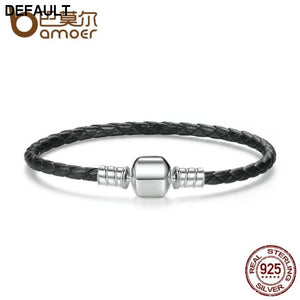 BAMOER Popular 925 Sterling Silver Genuine Leather Bracelets with Snake Chain Unisex DIY Bracelet Fine Jewelry PAS911 - DRE's Electronics and Fine Jewelry: Online Shopping Mall