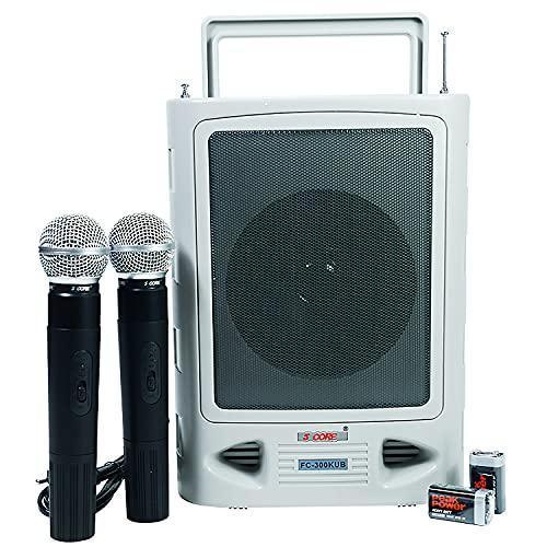 Wireless Voice Amplifier with Two Microphone & Retro Cassette Tape Player, 2 Mic Input, USB & Line In Rechargeable Battery Portable PA Speaker System for Meeting Wedding Speech Karaoke 5 Core KUB 300