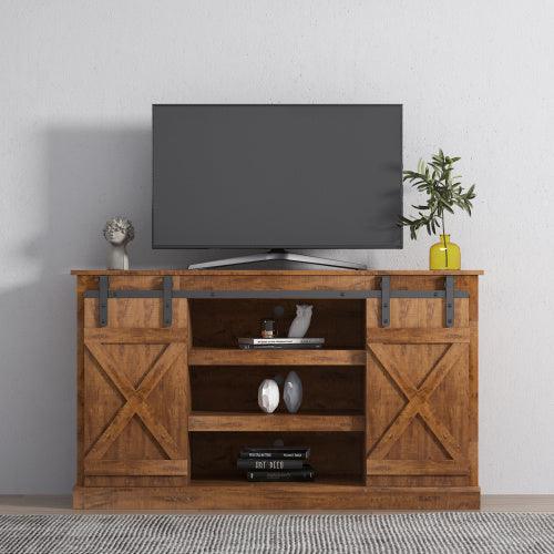 Farmhouse Sliding Barn Door TV Stand for TV up to 65 Inch Flat Screen Media Console Table Storage Cabinet Wood Entertainment Center Sturdy Ranch Rustic Style - DRE's Electronics and Fine Jewelry